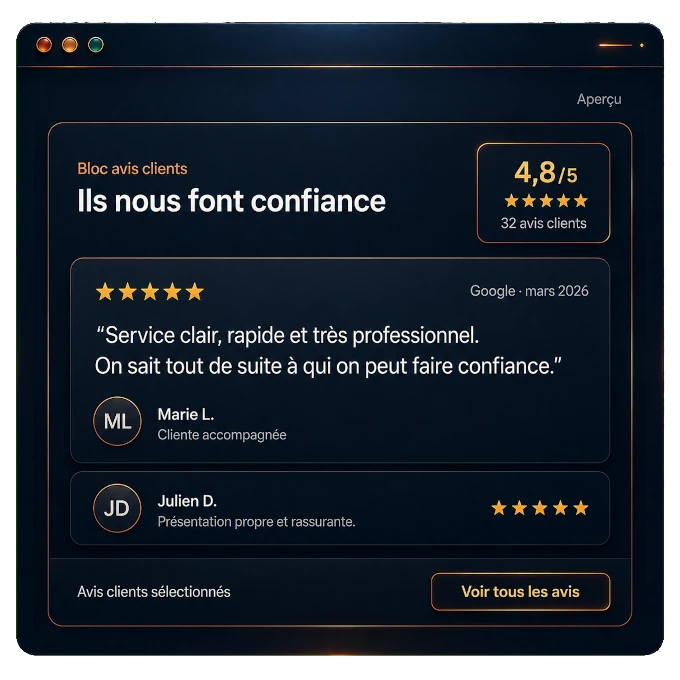 Aperçu de l’outil Avis clients