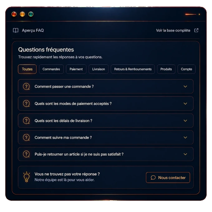 Aperçu de l’outil FAQ accordéon